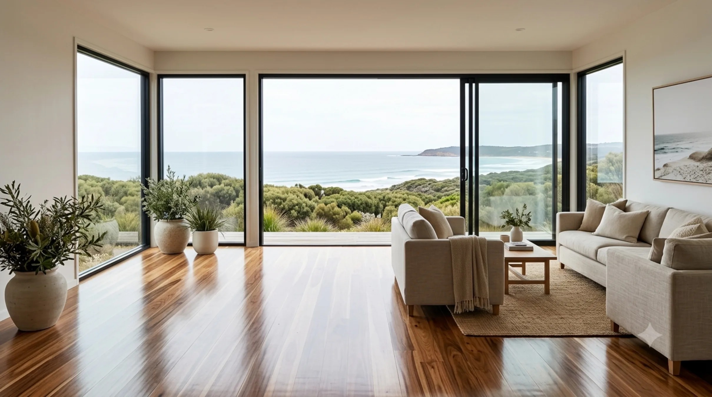 Neutral interior flooring detail with natural light