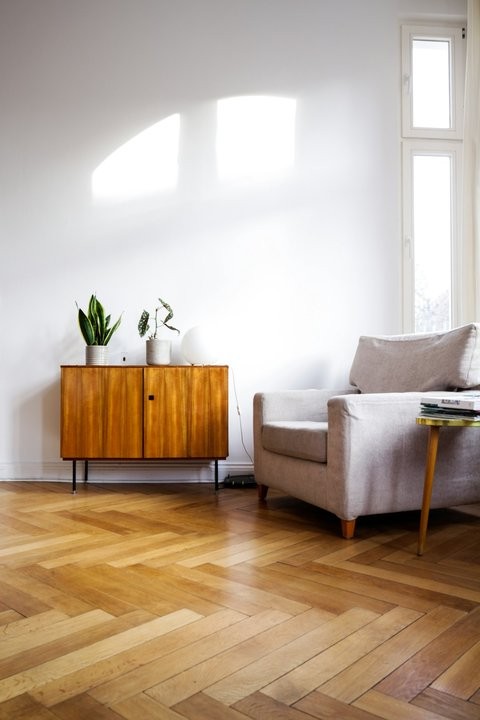 Hybrid flooring laid through a residential living area